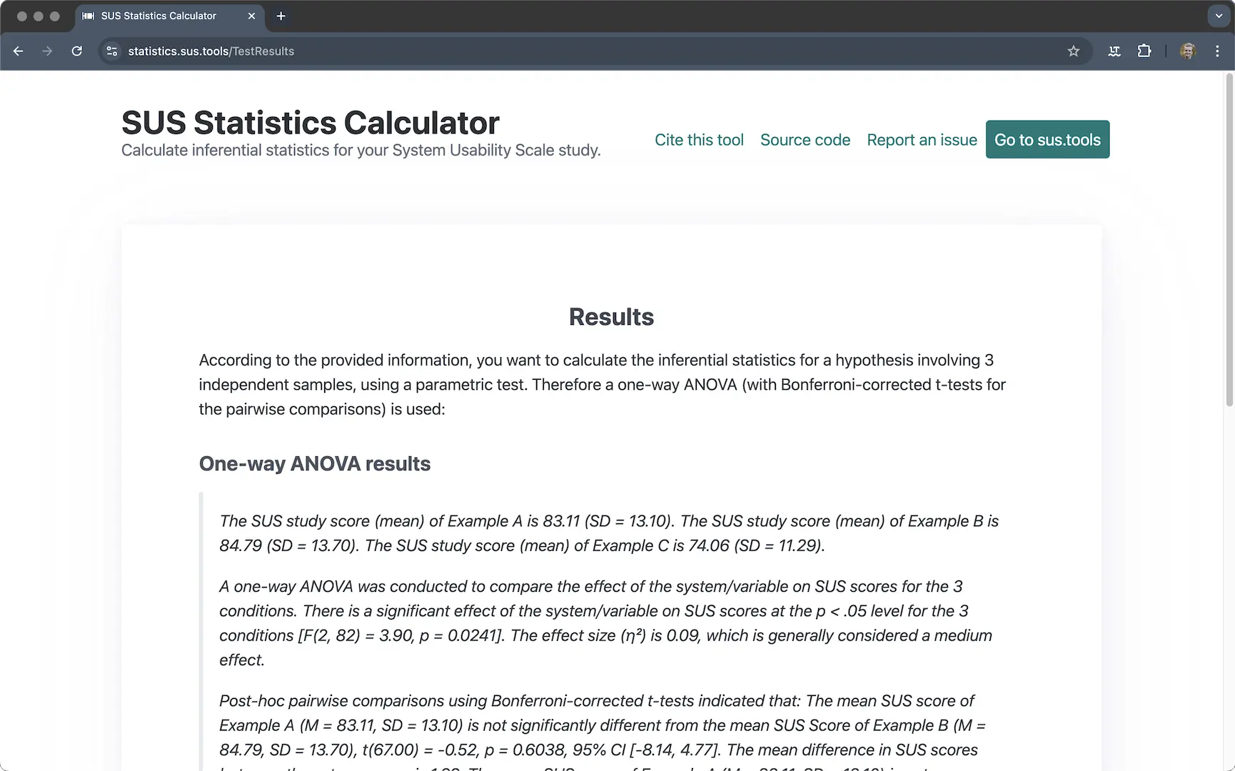 Screenshot of statistics.sus.tools